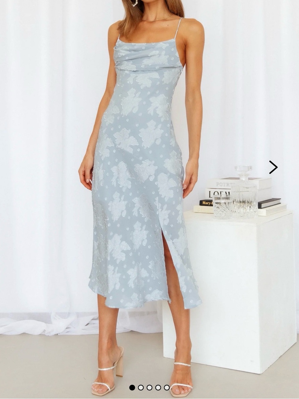 The Veda Light Blue Floral Lace Midi Slip Dress - Picture 4 of 5